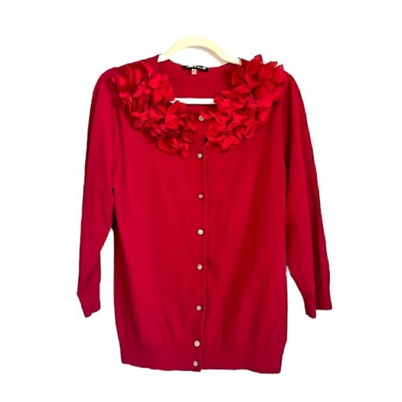 Cable & Gauge ruffly red cardigan with embellished silver buttons, XL - Picture 1 of 10